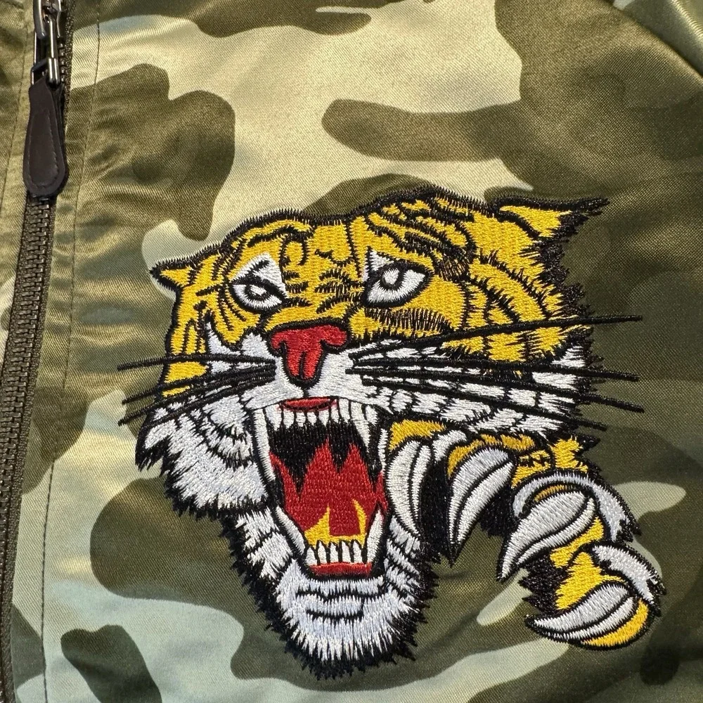 The Childrens Place Camo Bomber Jacket Tiger Bengal‎ 22 Youth XL 14 Zip